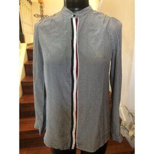 Pablo Gerard Women's Silk Blouse Black/White/Red Long Sleeves Front Buttons 36